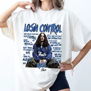 RUSS Losin Control Front Shirt Into The Wild Tour 2025 Fitted Short Sleeve Crew Neck Unisex Cotton Top Casual Breathable Fabric Summer Music Concert Fan Gift