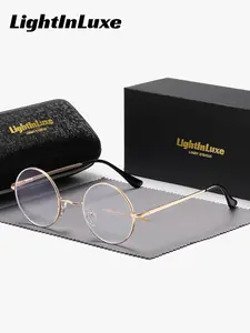 LightInLuxe 1 Piece Unisex Round Flat Lens Glasses, Anti-Blue Light Full Frame Retro acetate frames, showcasing personality