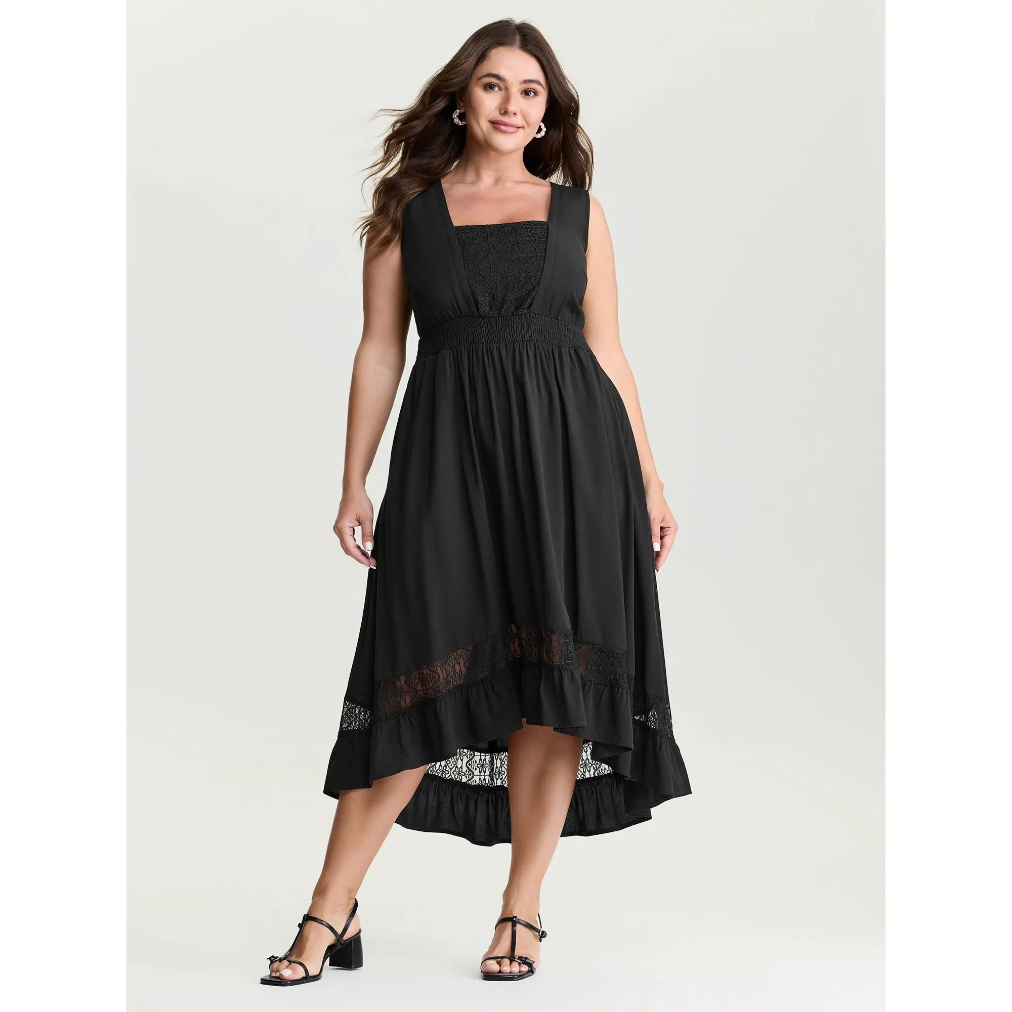 BloomChic Women's Plus Size Timeless Maxi Dress, Solid Comfy Rayon Fabric with Spandex, Square Neck and Simple Side Pocket, Casual, Everyday, Plus Size Friendly, Ready To Wear, Smooth, Low Iron, Womens Dresses, Breathable, Curvy Dresses Plus Size