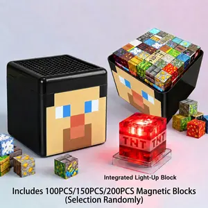 Light Up Magnetic Blocks-200/150/100PCS Creative Magnetic Building Blocks Set With Storage Box,Random Light Up Magnet Cubes，STEM Montessori Toddler Construction Stacking Toy for Kids 3+Boys Girls，Kids Educational Sensory Toy With LED Lights,Birthday Gifts