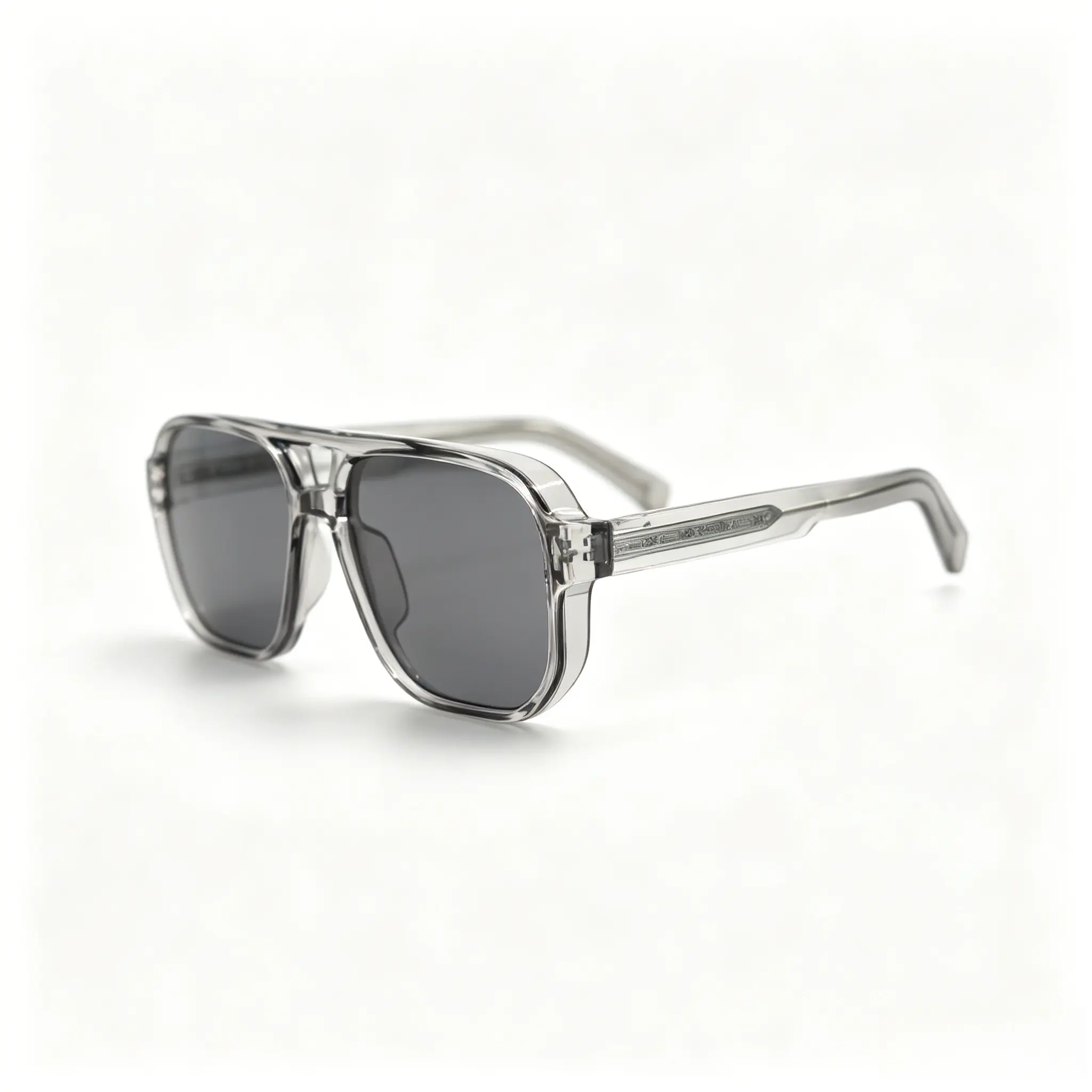 Men's Retro Clear Aviator Sunglasses - Gray Transparent Frame, UV400 Dark Lenses, Ideal for Streetwear, Driving