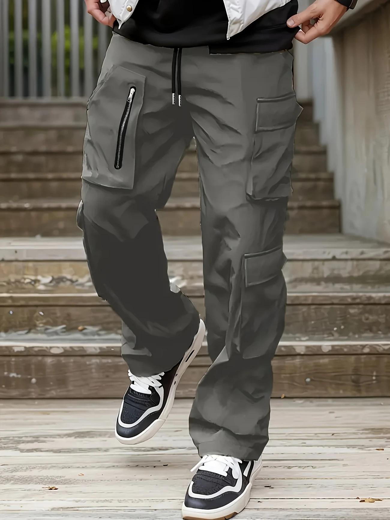 3-Pack Men's Casual Cargo Pants Zipper Detail Multi-Pocket Durable Work Trousers