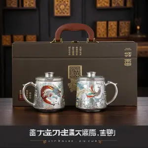 999 pure silver dragon and phoenix tea set, high-end light luxury, one pot two cups, ceramic kung fu tea cups and teapot, gift set