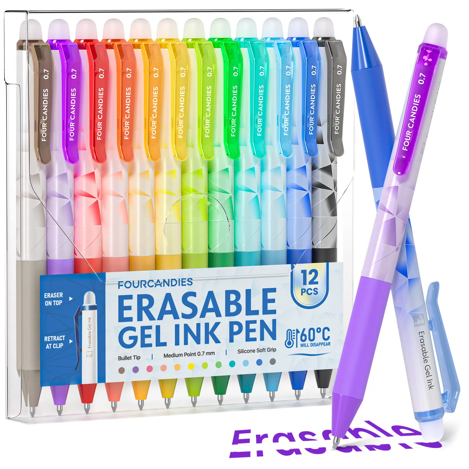 Erasable Gel Pens, 12/18/24Colors Retractable Fine Point 0.7mm Erasable Pens with Eraser for Everyday Use & Educational Purposes, for planner, students, teachers, nurses and artists, magical pen