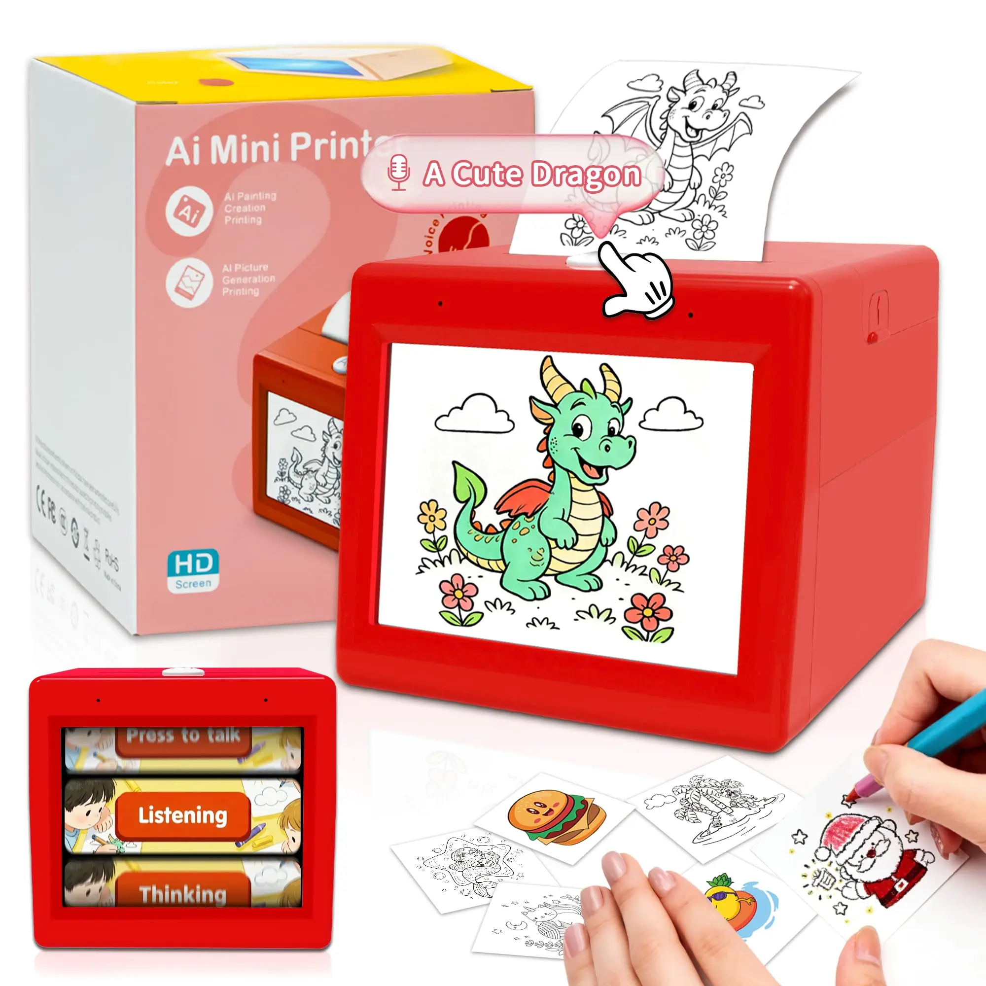 AI Sticker Printer, Smart AI Voice Printer with Screen, Mini Thermal Label Maker for Home & DIY,  Inkless Voice-Activated Image