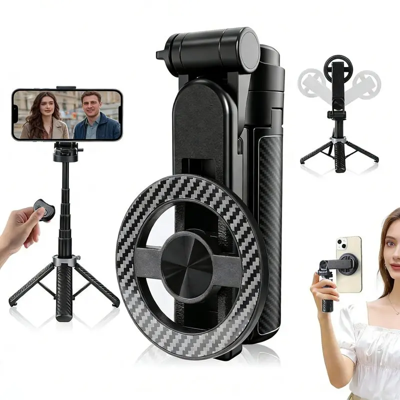 Upgrated 4-in-1 Magnetic Selfie Stick with Remote for Cell Phone 360° Rotation.Can Transforms into Mini Tripod/Camera Grip/Handheld Stabilizer/Phone Stand.Extend to 25 inches#SummerWins