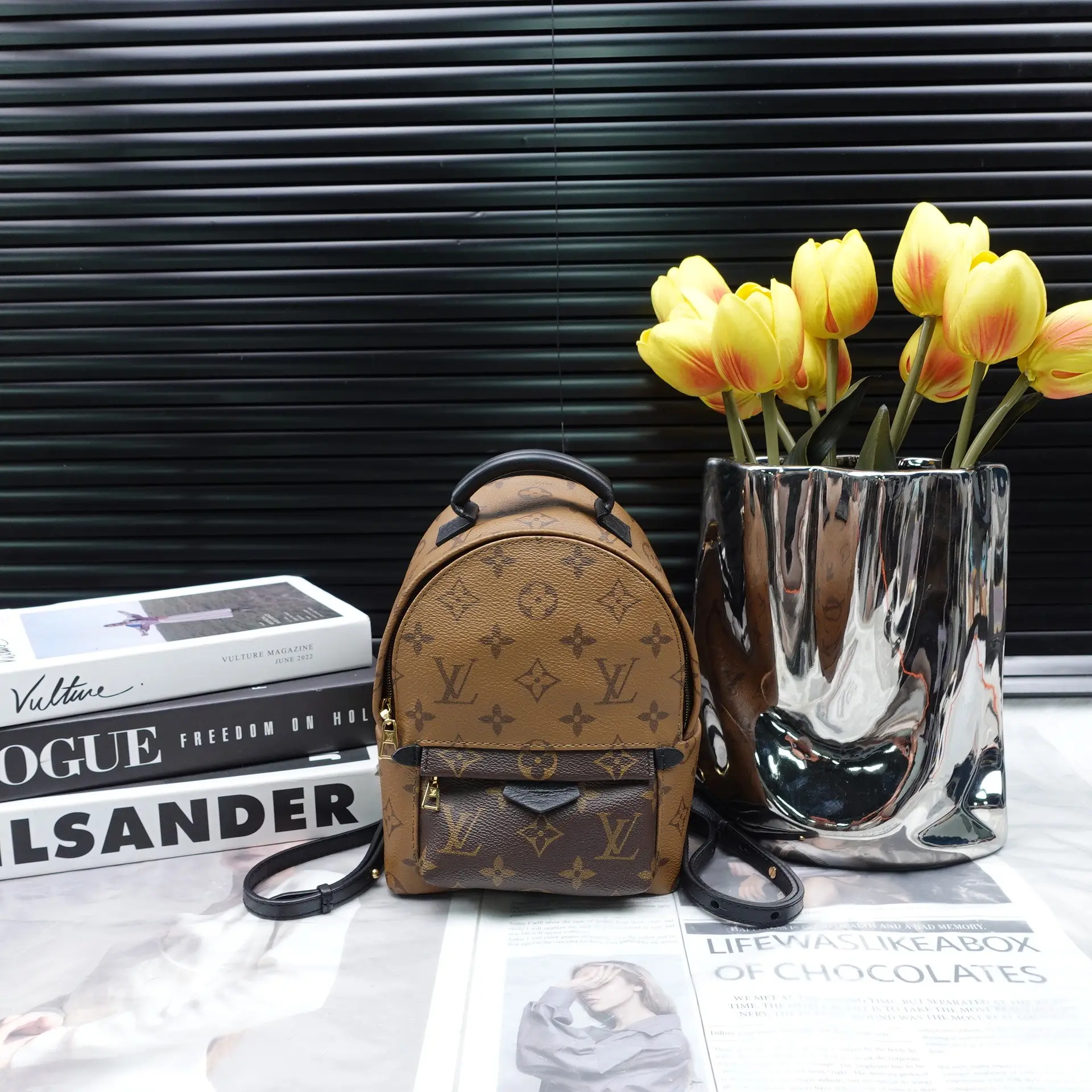 Pre-owned Louis Vuitton Coated Canvas Backpacks Palm Spring Mini Reverse Monogram Backpack T10346253