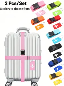 Adjustable Luggage Strap Set, Travel Baggage Belts, Multifunction Straps, Silicone Tag, Name Card, Suitable for All Bags, Home Office School, 8 Colors Available, Versatile Travel Accessories, Travel Essentials