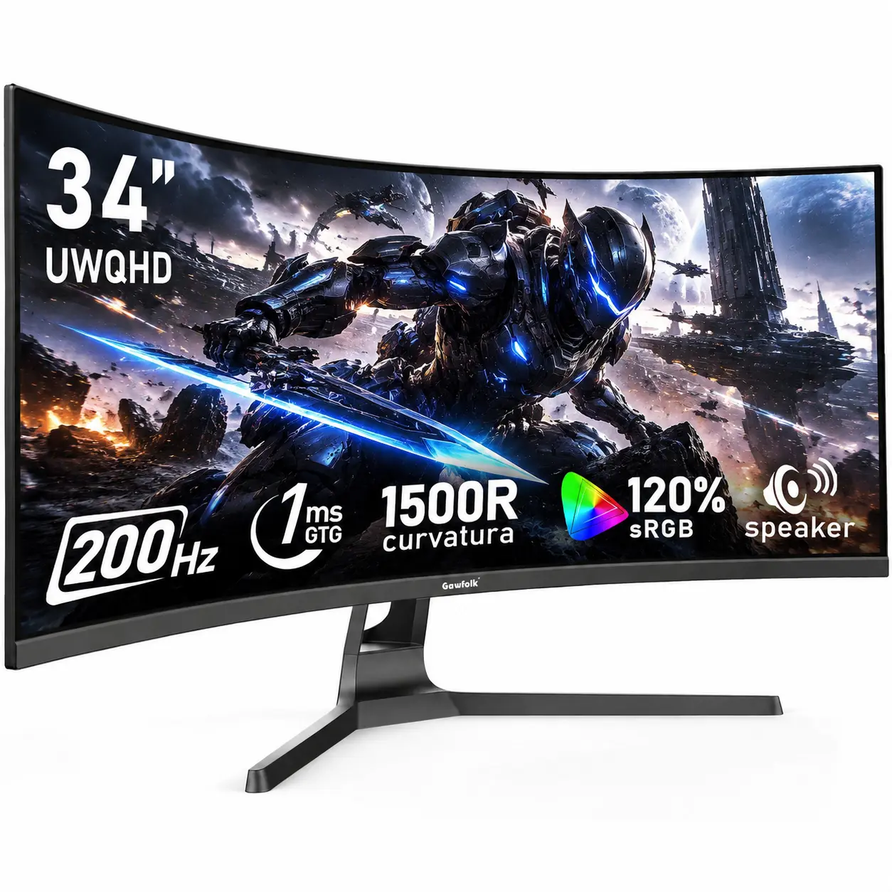 34" Ultrawide Curved Gaming Monitor - 200Hz, UWQHD 3440x1440 21:9 Display, 1500R Curve, 1ms GTG, 120% sRGB, Adaptive Sync, Built-in Speakers, HDMI/DP, VESA Mount, Black