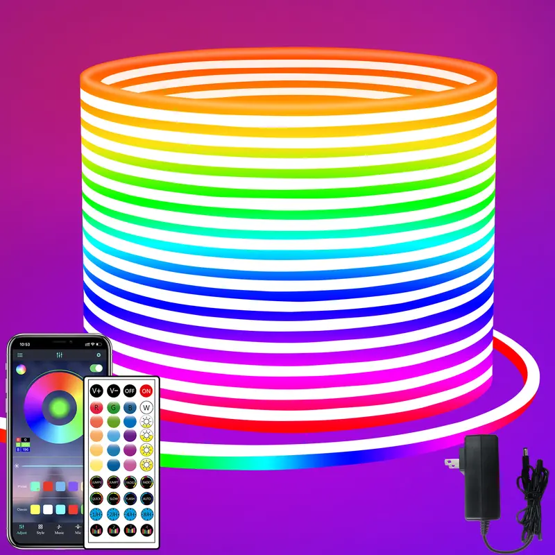 SEGRASS Flexible LED Neon Rope Lights - App & Remote Control, IP65 Outdoor Rainproof, Mic-Reactive Music Sync, Dimmable RGB Stripe, Adjustable RGB Lighting, LED Ambient Lighting for Gaming Room, Bedroom Home Decor