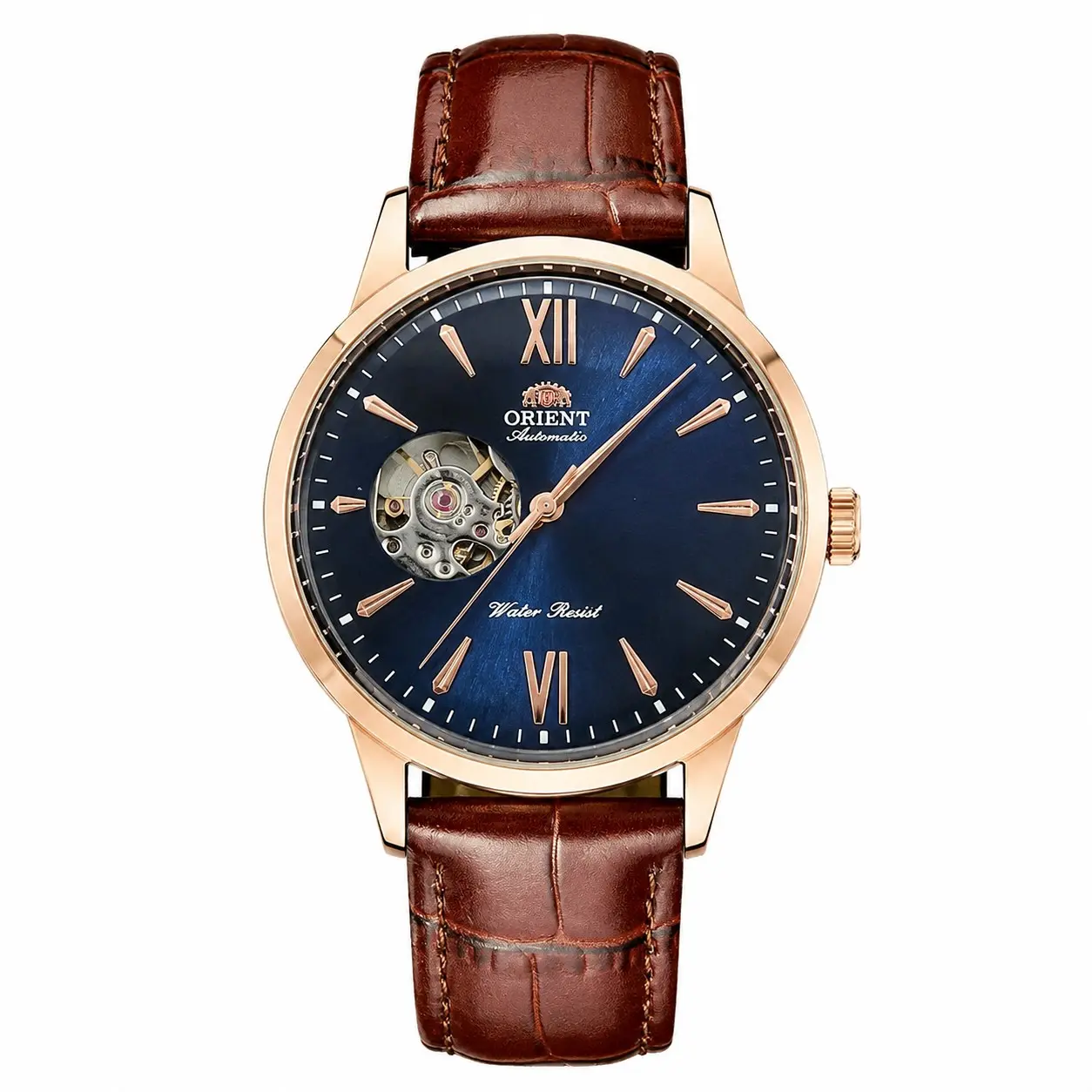 Men's Automatic Dress Watch, Stainless Steel Case, Crocodile Leather Strap, Skeleton Dial Hollow Face, Roman Numerals, Business Casual Timepiece for Professionals & Gifting