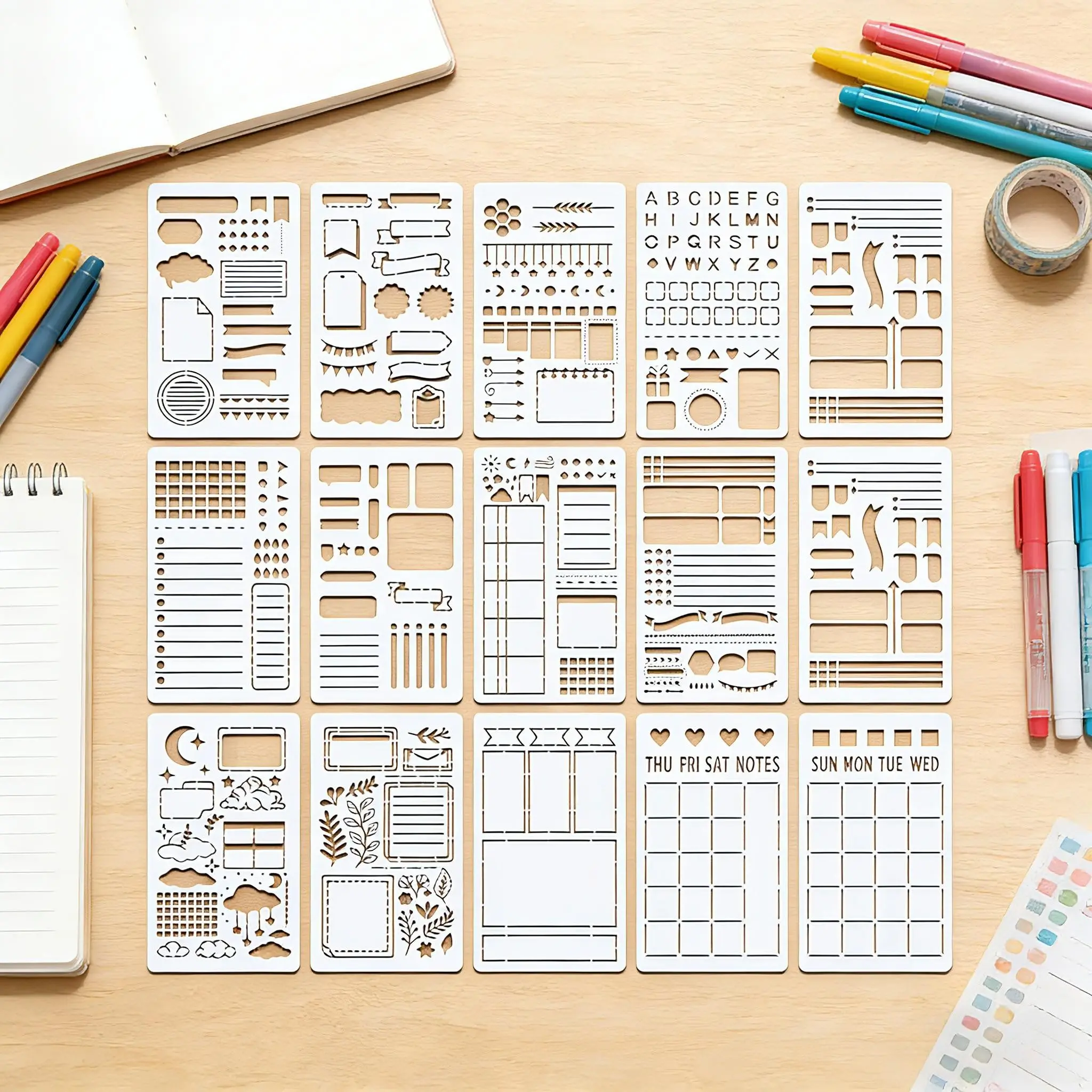 15pcs 4x7 Inch Drawing & Diary Templates, Perfect for Bullet Journal, Notebook & Scrapbooking Projects, Scrapbook Accessory, Ideal for Creative DIY Crafts, Crafts Kit