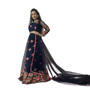 Navy blue with thread work lehenga Womenswear
