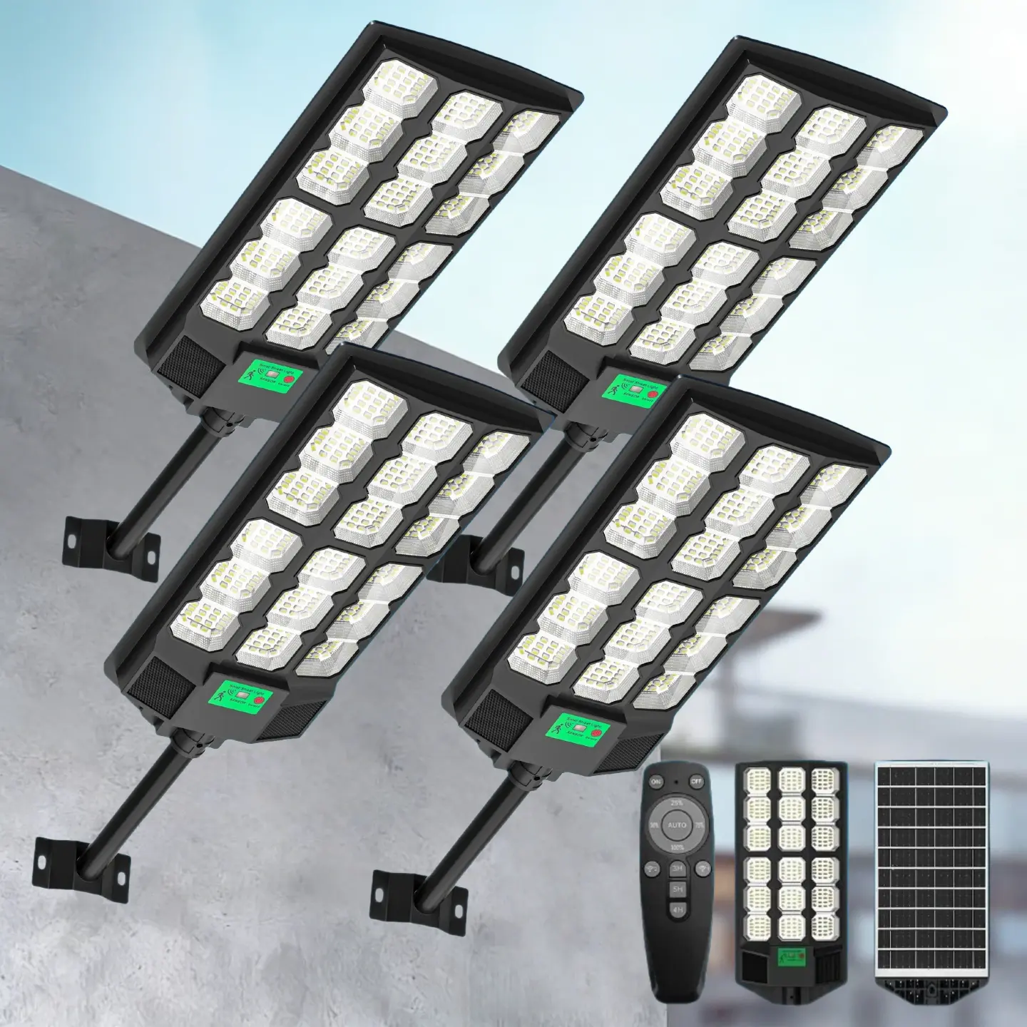 CVCPBU Solar Street Lights Outdoor, Super Bright Motion Sensor Security Flood Light with Remote Control, IP65 Waterproof 3-Mode Dusk to Dawn Solar Powered Outside Wall & Pole Lamp for Yard, Garden, Driveway, Garage, Pathway, Parking Lot (Easy Mount)