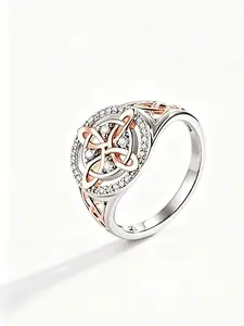 Double Color Plated Witch Knot Ring, Diamond Inlaid, Elegant Ethnic Style, Energy Purification, Perfect Gift, Fashion Jewelry