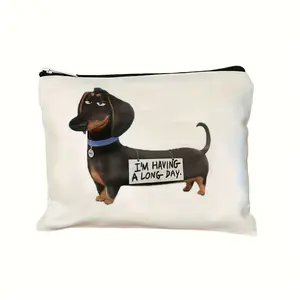 Dachshund Print Makeup Bag with 'I'M HAVING A LONG DAY' Text, Casual Versatile Storage Bag for Women, Travel Zipper Cosmetic Organizer, Durable and Portable