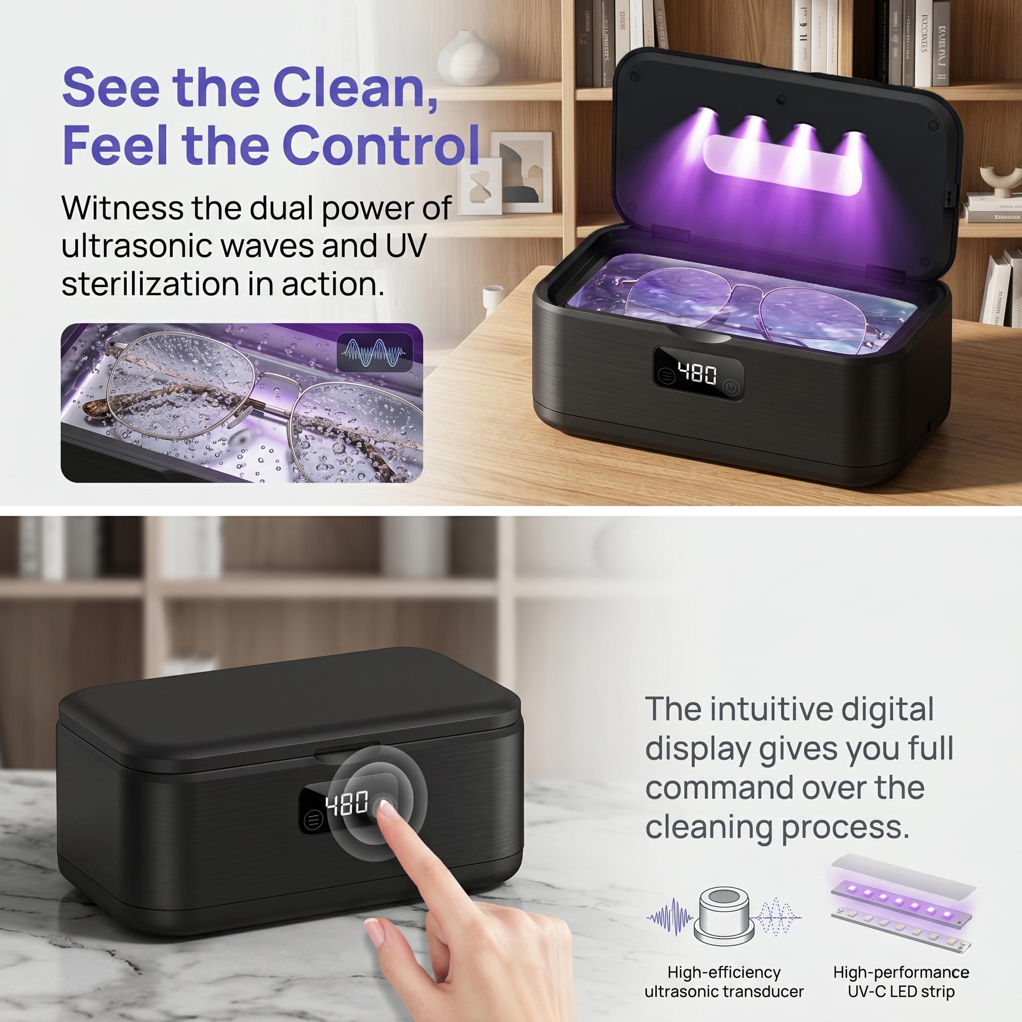 Professional Ultrasonic Cleaner: 360° Deep Cleaning for Jewelry, Glasses, Dentures & Coins. Compact Sonic Jewelry Cleaner for Rings, Silver & Gold - High Frequency Cleaning Technology. #SummerVibes Professional Ultrasonic Cleaner: 360° Deep Cleaning for Jewelry, Glasses, Dentures & Coins. Compact Sonic Jewelry Cleaner for Rings, Silver & Gold - High Frequency Cleaning Technology. #SummerVibes