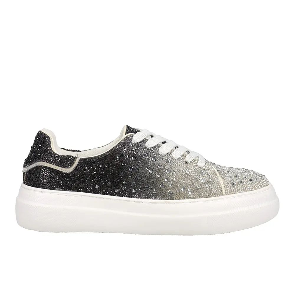 Corkys Womens Bedazzle Rhinestone Platform Lace Up Sneakers Shoes Casual - Black, Silver