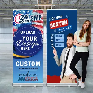 Personalized Custom Aluminum Retractable Banner 23.6"x63"/31'' x 78'' with Stand & Travel Case for Business Trade Shows Stores Advertising Events Made in USA