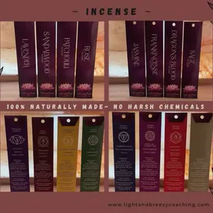 Light and Breezy Chakra Incense - 100% Natural Spiritual Cleansing Sticks - No Harsh Chemicals - Lavender, Sandalwood, Patchouli, Rose, Jasmine, Dragon's Blood, Sage