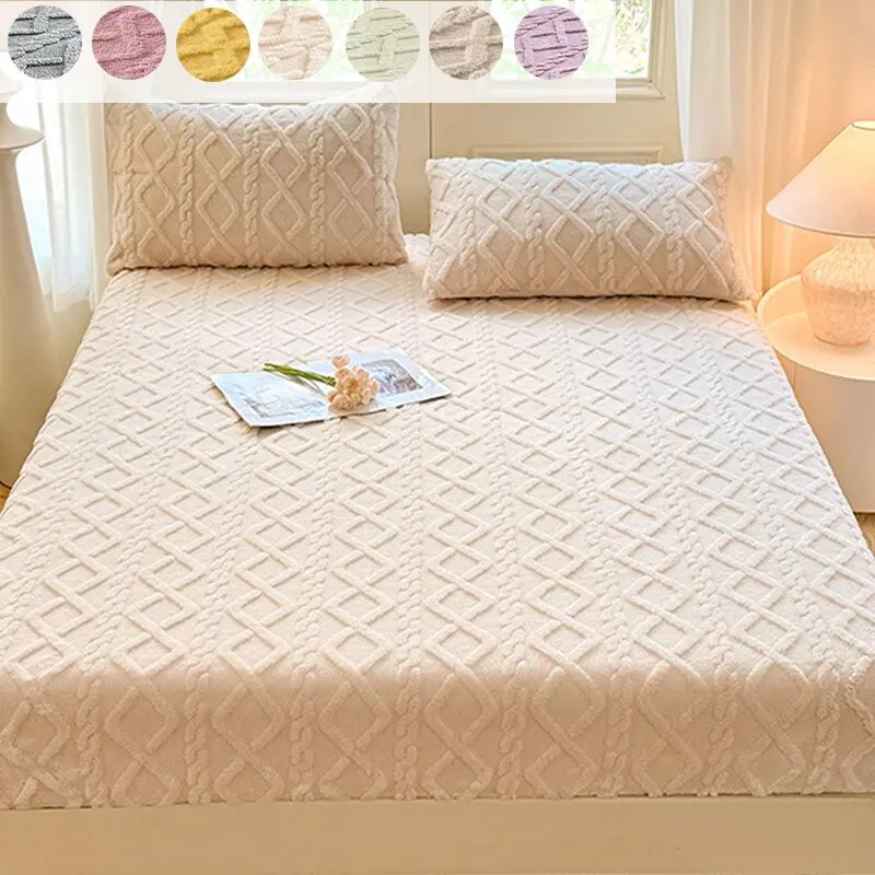 Fashion Bed Sheet Set, Eight Colors Available, Jacquard Embroidery, King Queen Size, Non-Slip Deep Pockets, Home Essential