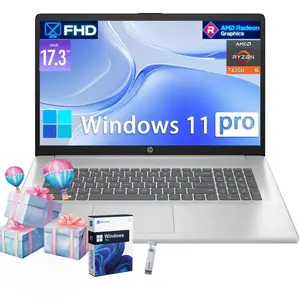 HP 17-inch Laptop for Business and Student -  Windows 11 Pro, Wi-Fi 6, up to 32GB RAM, 512GB SSD, AMD Ryzen 5 7430U, Fast Charge, 17.3” FHD Anti-Glare Display,Bundle Accessory