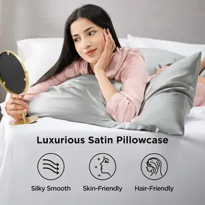 Bedsure Satin Pillowcase Set of 4 - Silver Grey Pillow Covers for Hair and Skin 20x36 Inches with Envelope Closure, Similar to Silk Pillow Cases, Gifts for Women Men