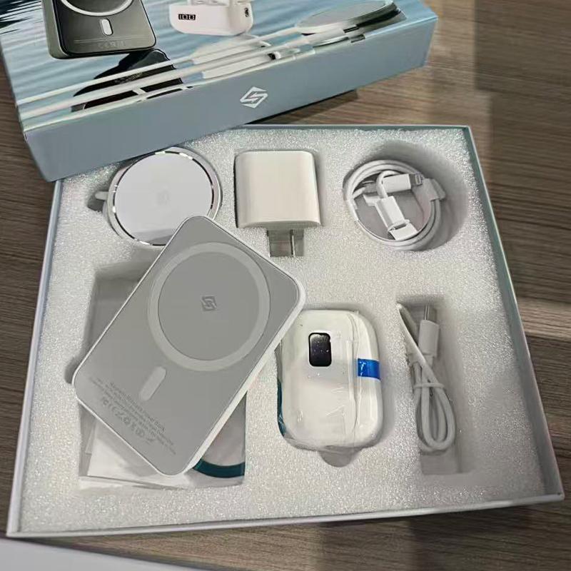 6-in-1 Wireless Charging Accessories Set with Magnetic Power Bank, Charger, Earbuds and Cables