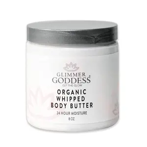 Glimmer Goddess Organic Whipped Body Butter 8oz Unscented Moisturizer Cream for Women with Shea Cocoa Butter Almonds & Coconut Oil 24 Hour Moisture