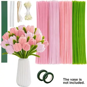 Mother's Day Craft Kit, 400 Hair Roots, 4 Colors, Chiffon Strips, Floral Wire, Garden Tape, Stamen, Ribbon, Art & DIY Projects, Bouquet Making, Flower Embellishments