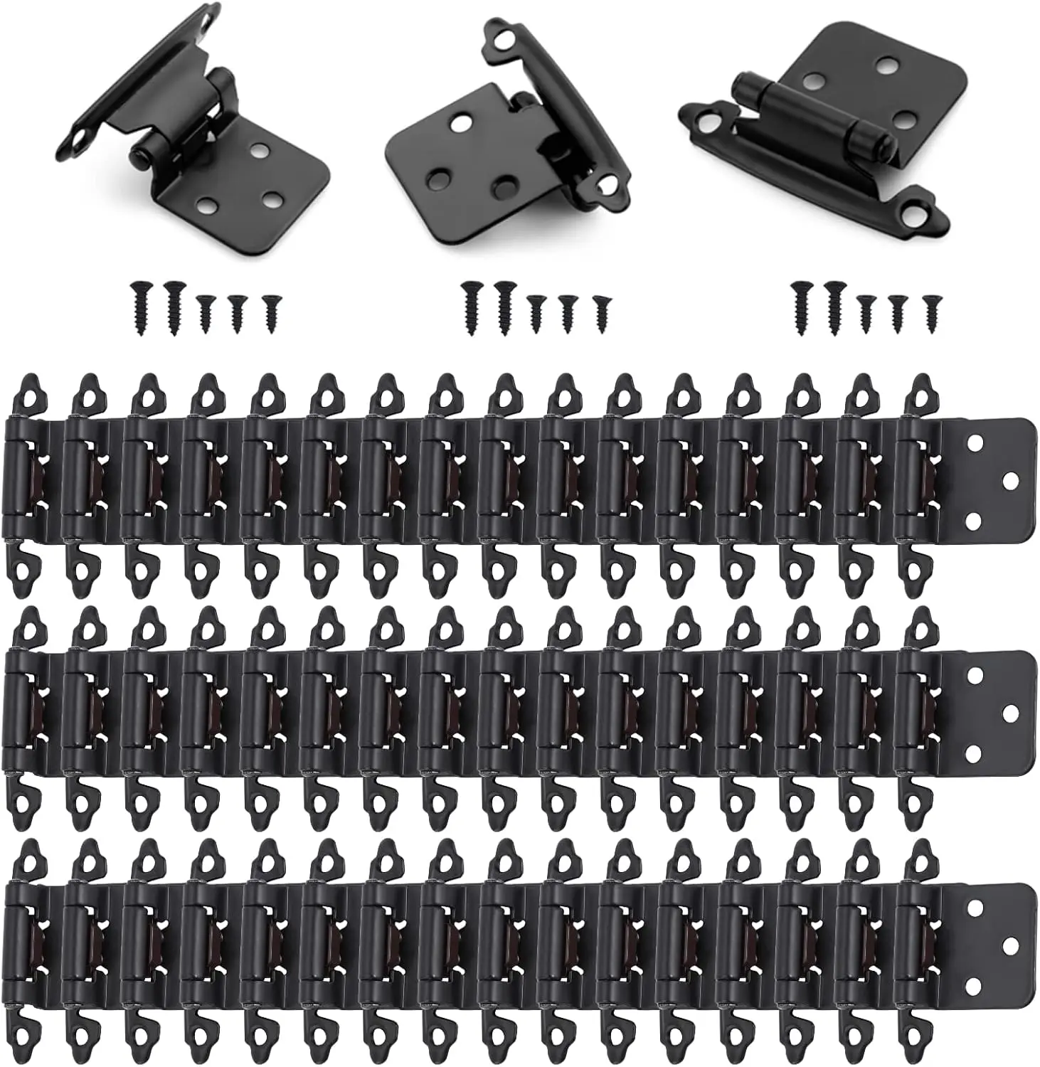 50 Pcs (25 Pairs) Steel Matte Black Concealed Variable Overlay Cabinet Door Hinges, 1/2" - 2-1/8" Self-Closing Hardware for Kitchen Cabinets, Furniture Doors