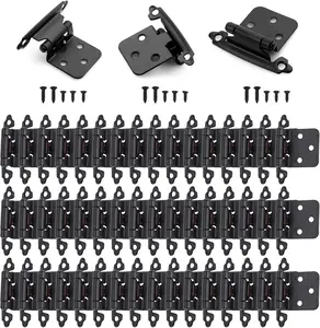 50 count Matte Black Overlay Cabinet Door Hinges, 1/2" Overlay Self Closing Hinges Hardware for Kitchen,Cabinets,Cupboard,Furniture Doors,25 Pairs