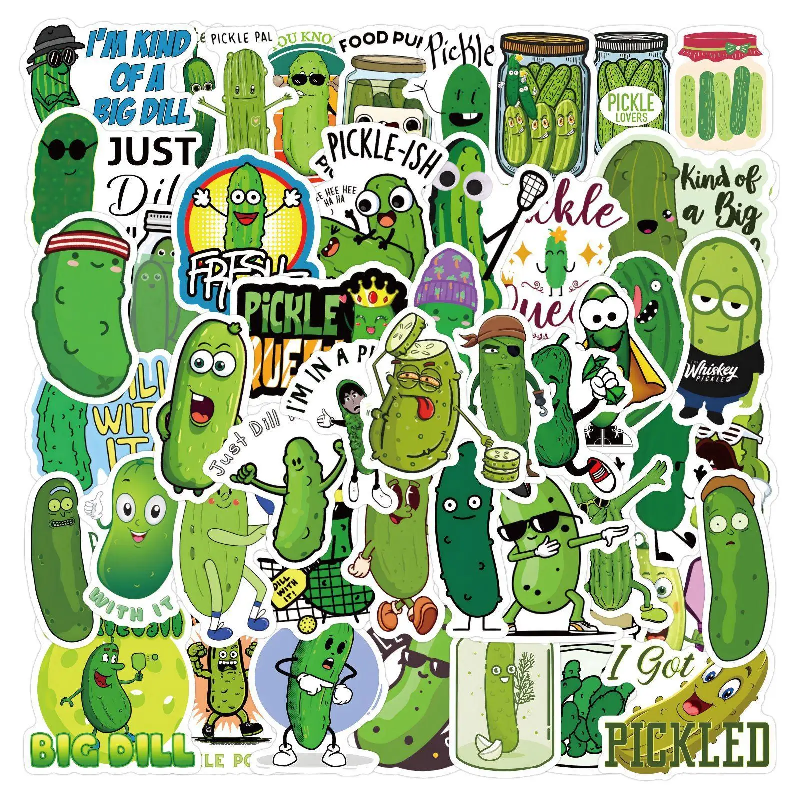 Cartoon Pickle Pattern Sticker, 60pcs/set Funny Cartoon Pickle Graffiti Sticker for Gift, DIY Decoration for Luggage Skateboard Bicycle Water Bottle,