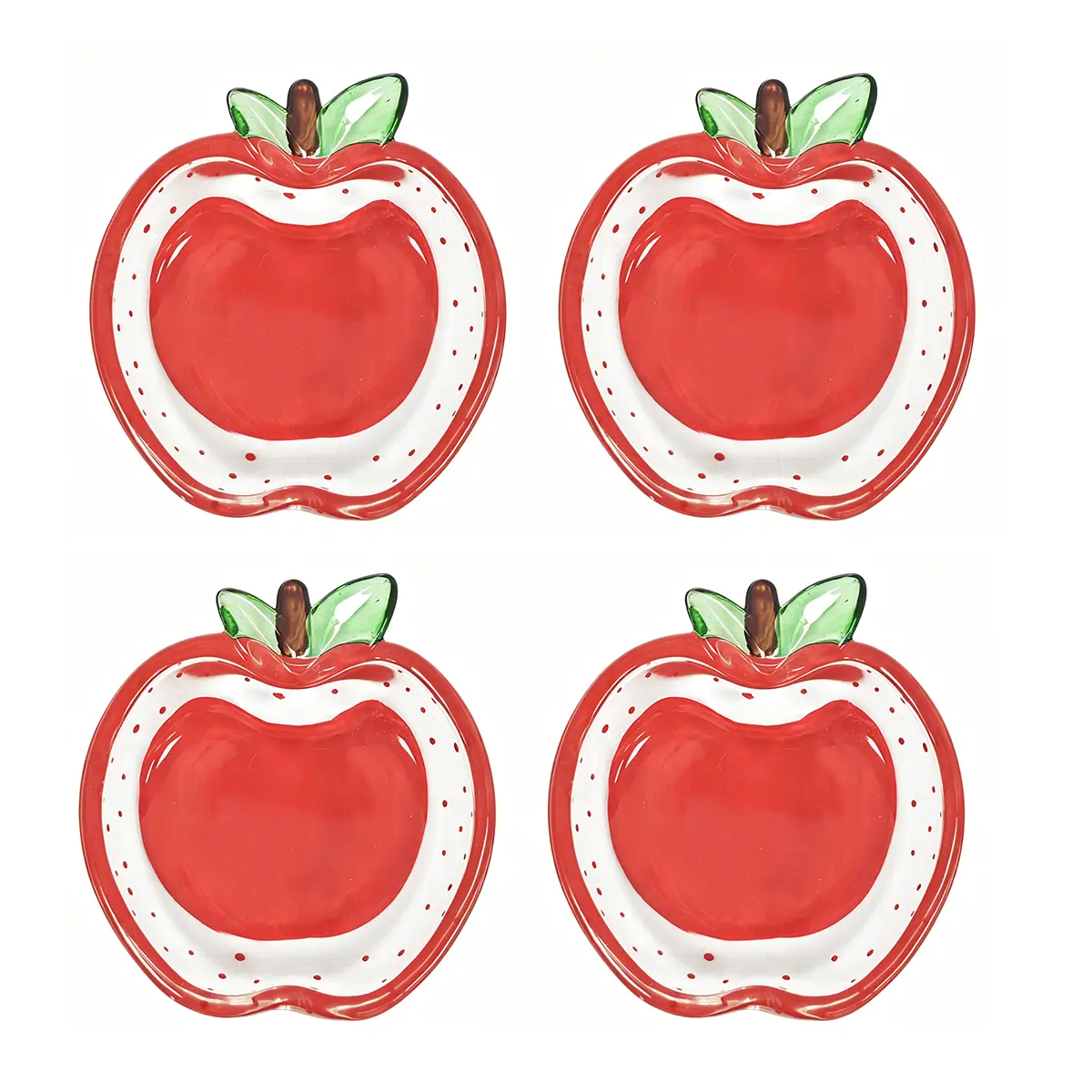 4-Pack Apple-Shaped Glass Snack Dishes, 4.13-Inch Red Mini Dessert Bowls for Candy, Nuts, Dips, Jewelry and Table Decor