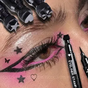 Moon Flower Star Eyeliner Stamp Pen 2 IN 1 Black Liquid Eye Liner Pencil Love Heart Waterproof Quick Dry Makeup Cosmetic