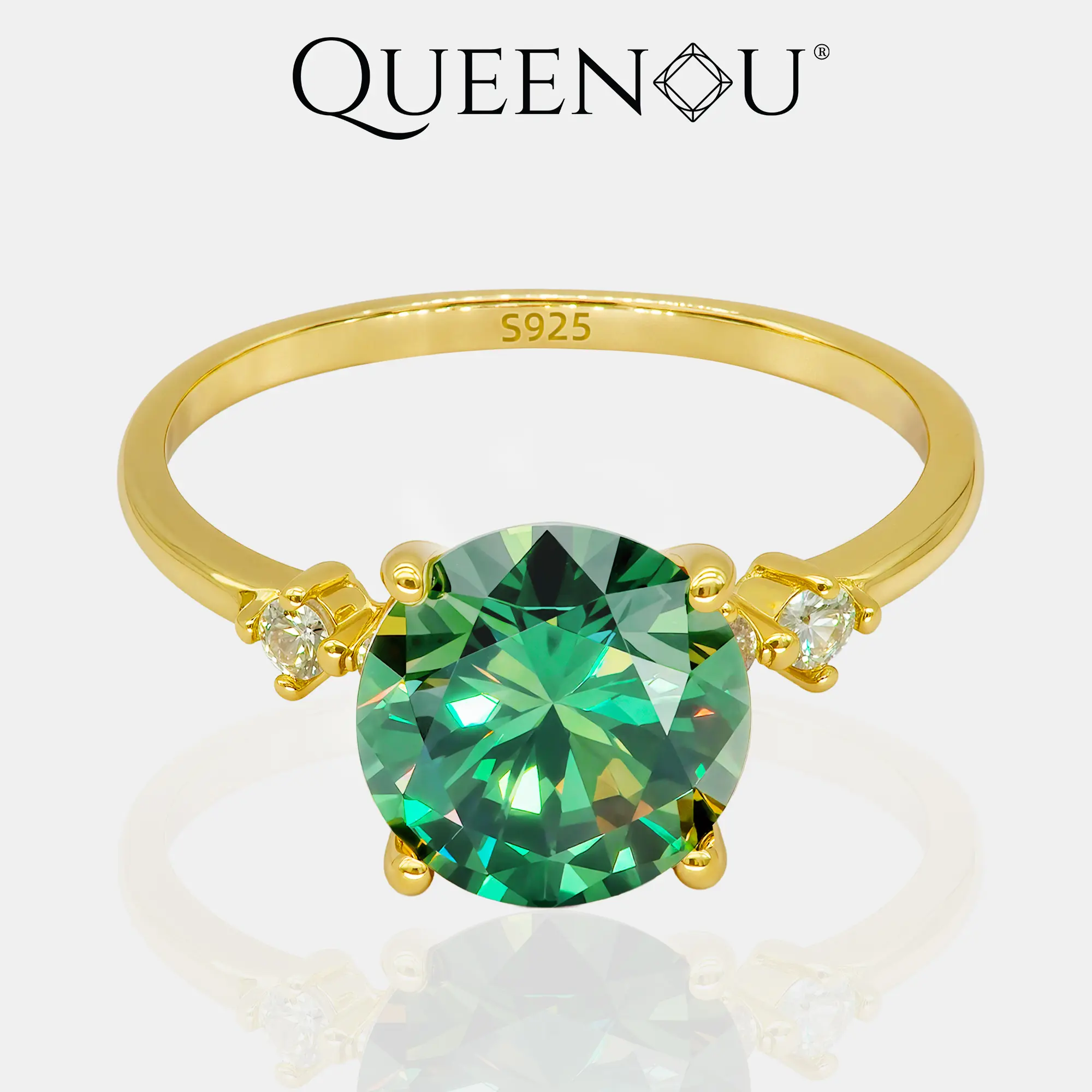 Elegant Glittering Synthetic Moissanite Solitaire Ring for Adults, 3CT Green/White/Red Center Stone, Sparkling Zirconia-Accented Gold Engagement Wedding Beautiful Ring (955 Promotional Event), Elegant Glittering Ring