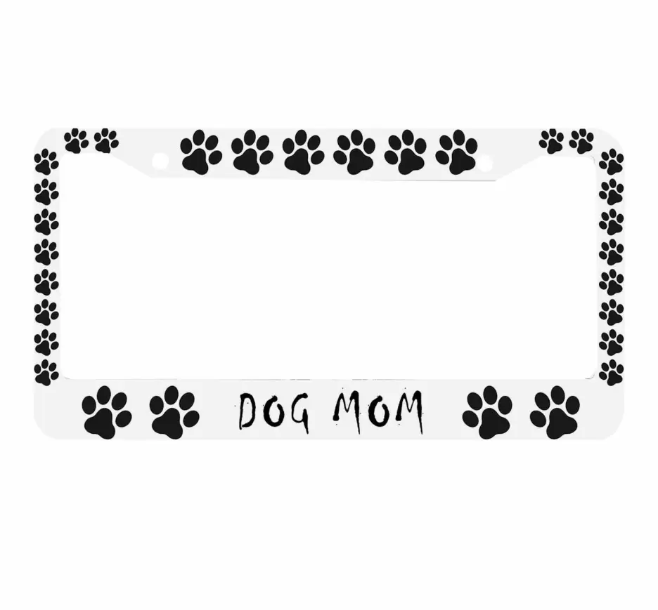 [Dog Mom Pet Lover Feminine Style] Dog Mom Dog Lover License Plate Frame, Universal Aluminum Metal Car Tag Holder, Pet Lover Vehicle Decor Accessories, Cute Dog Car Accessories, Front Rear Plate Cover