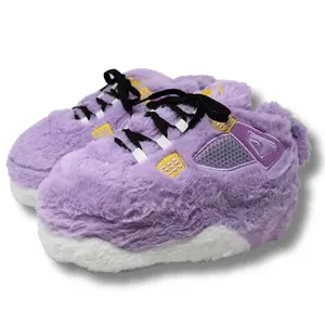Plush Kickz - Purple & White Sneaker Slippers For Indoors & Outdoors e Comfort Slide Home Soft Perfect Gift Unisex house