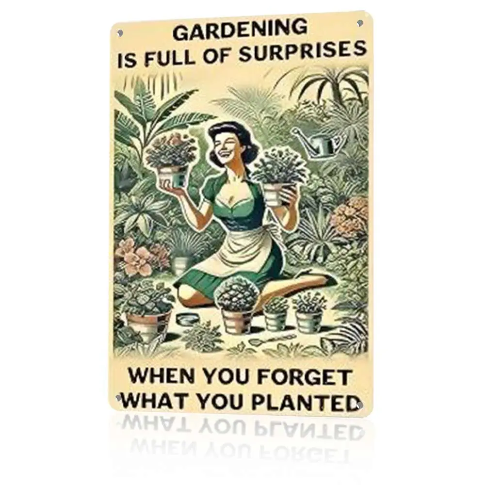 Gardening Is Full Of Surprises When You Forget What You Planted Metal Sign 12x8 In Aluminum, Vintage Retro Garden Humor Tin Sign for Home, Yard, Patio Decor
