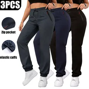 Women’s athletic pants for summer, high-waisted straight-leg casual pants — available in packs of 1–3; jogger sweatpants with zippered pockets and cuffed hems, suitable for running and long wear.,summervibes