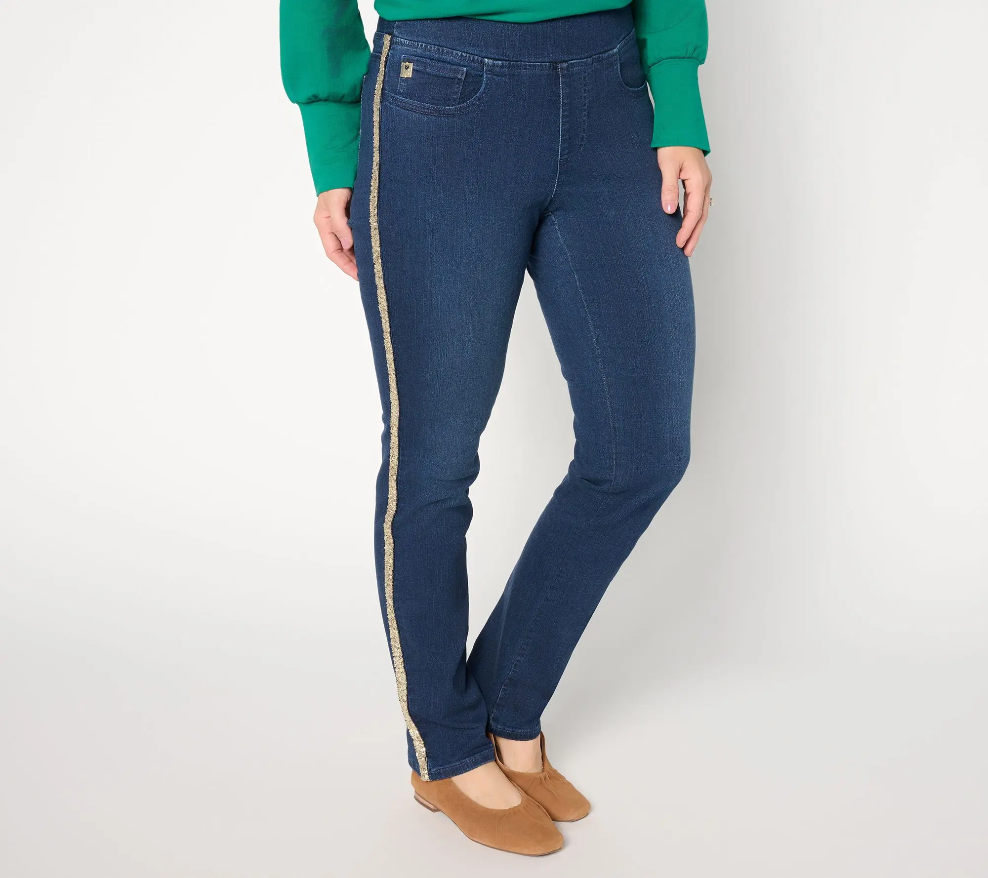 Belle by Kim Gravel Petite TripleLuxe Denim Sequin Striped Jean