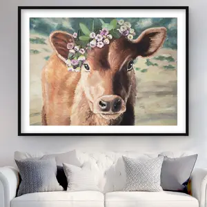 Begin Home Decor C1FM3648A960DF 36 x 48 in. Cute Jersey Cow Framed Print Wall Art - Rustic Animal Home Decor