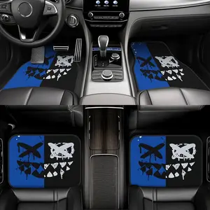 4-piece set of cool blue-black graffiti smiley face car floor mats - made of durable polyester - easy to clean, front and rear seat protection mats, all-weather use, suitable for trucks, cars, SUVs, all models Automotive Floor Mats