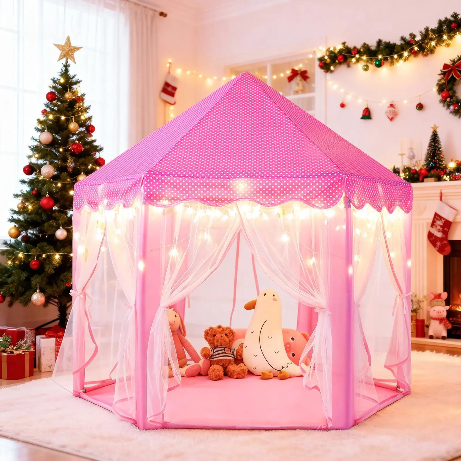 JungleDove Princess Castle Tent for Girls Kids Play Tent Hexagon Playhouse for Girl Toys Indoor Outdoor Game Fun Perfect Chirstmas Gifts for Children or Toddlers-Princess Castle Play Tent