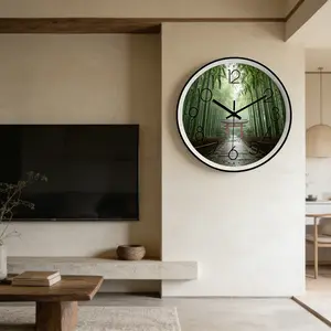 Japanese Bamboo Forest Torii Gate Wall Clock, Silent Quartz Clock for Living Room Bedroom Study, Zen Style Wall Decor, New Oriental Simple Clock