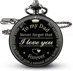 Fathers Day Dad Gifts from Daughter Son, Birthday Gifts for Dad Grandpa Husband Step Dad - Personalized Pocket Watch with Chain - Engraved, Thoughtful, Timeless Keepsake | Customized Timepiece, Sentimental Father's Day Present, Elegant Accessory