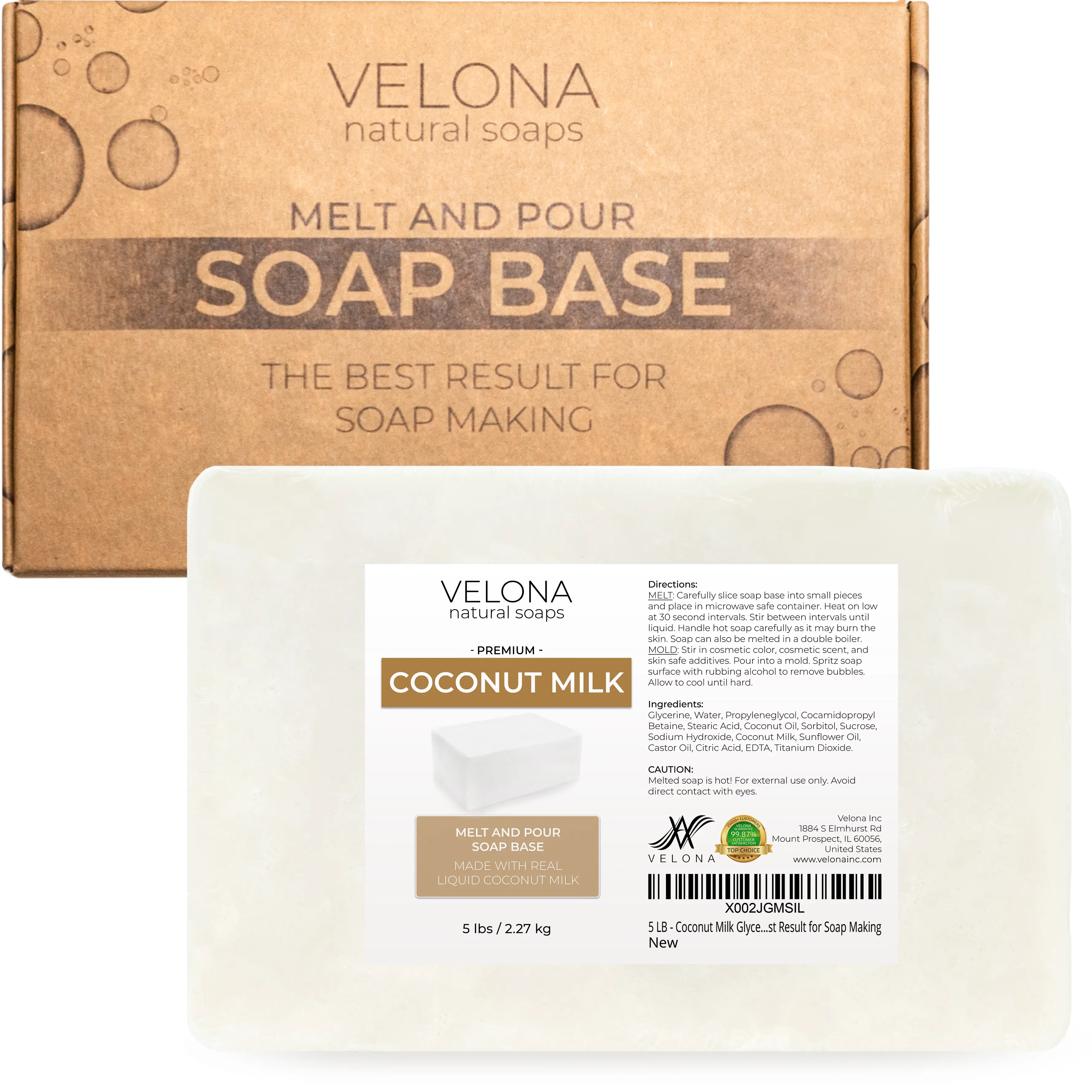 velona 5 LB - Coconut Milk Glycerin Soap Base SLS/SLES Free | Melt and Pour | Natural Bar for The Best Result for Soap Making