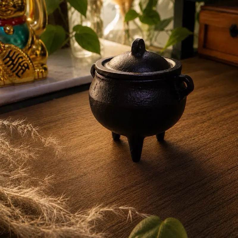 Baby Iron Cauldron Incense Holder with Lid
