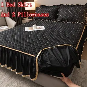 3pcs Luxury Thickened Mattress Pad Pillow Cover with Skirt, 3 Pieces Quilted Fitted Mattress Protector, Include 1 Fitted Bedsheet with Skirt And 2 Pillowcases, All-Season, Machine Washable, With Deep Pocket luxury  bedding