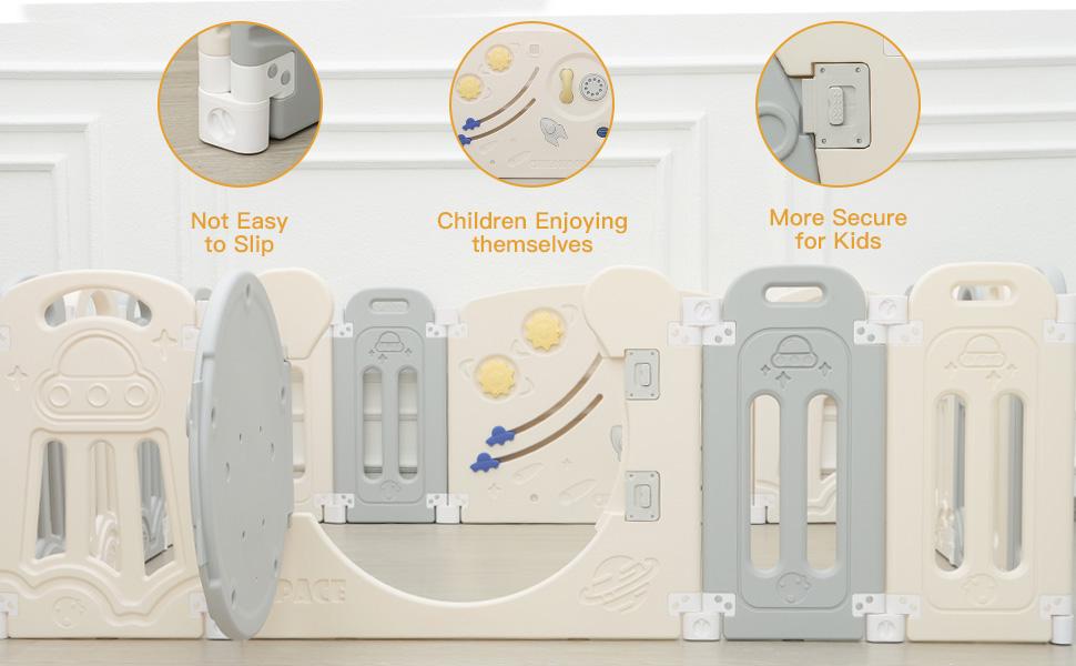 Baby Playpen with Lock Door,Adjustable Game Panel,Foldable Toddlers Play Yard, 18-Panel Safety Kids Fence for Indoor & Outdoor,Baby Gate Activity Centre, Gray White